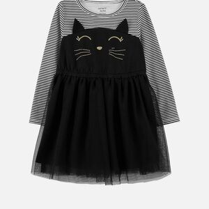 Carter's Black Cat Dress with Striped Sleeves